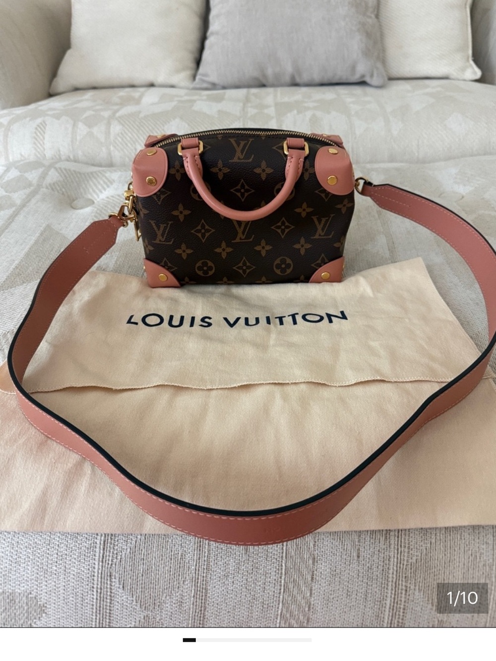 Louis Vuitton Petite Malle Souple Mauve Shoulder Bag with matching leather strap